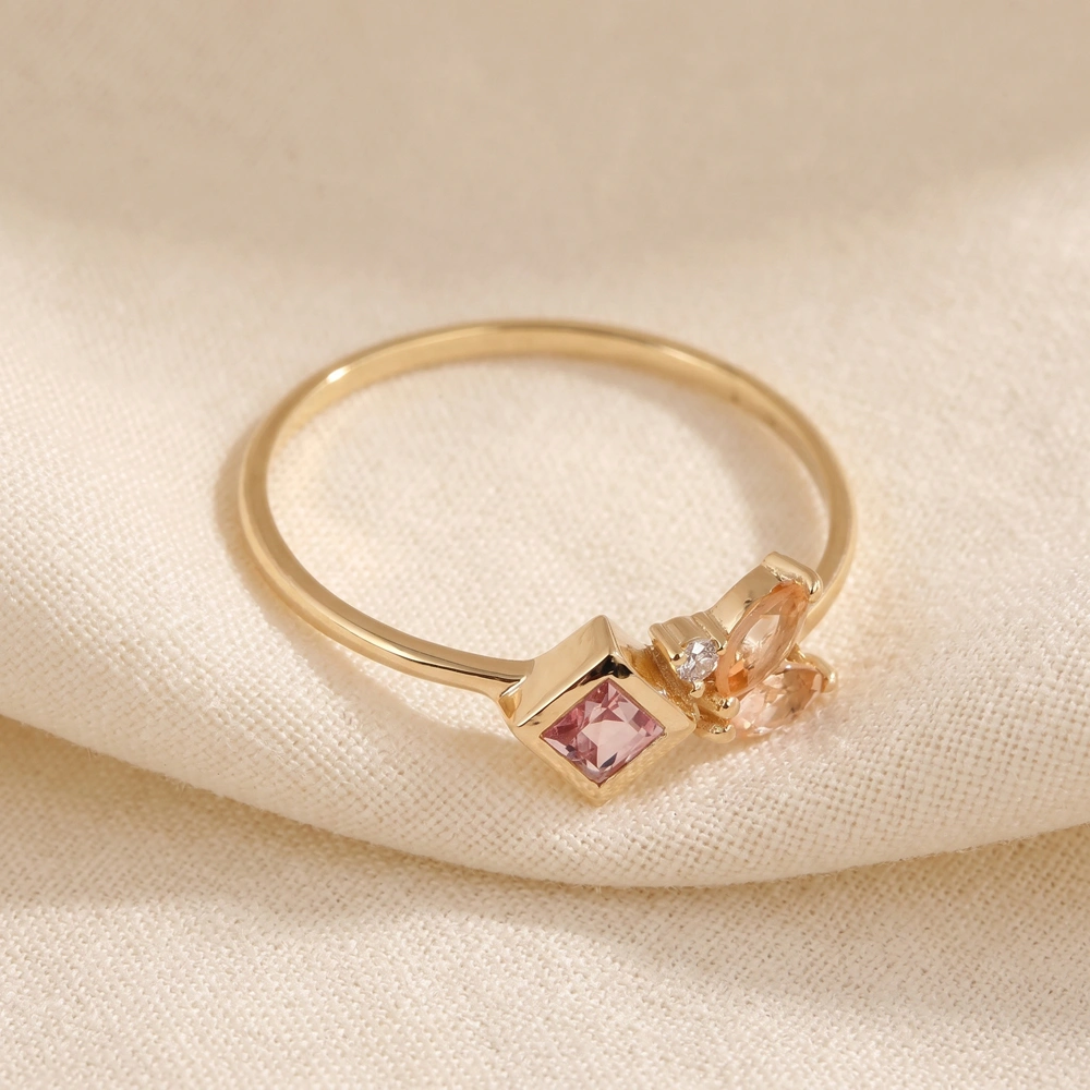 Lab Grown Diamond Padparadscha Sapphire Morganite Gold Ring Lab Grown Diamond Padparadscha Sapphire Morganite Gold Ring