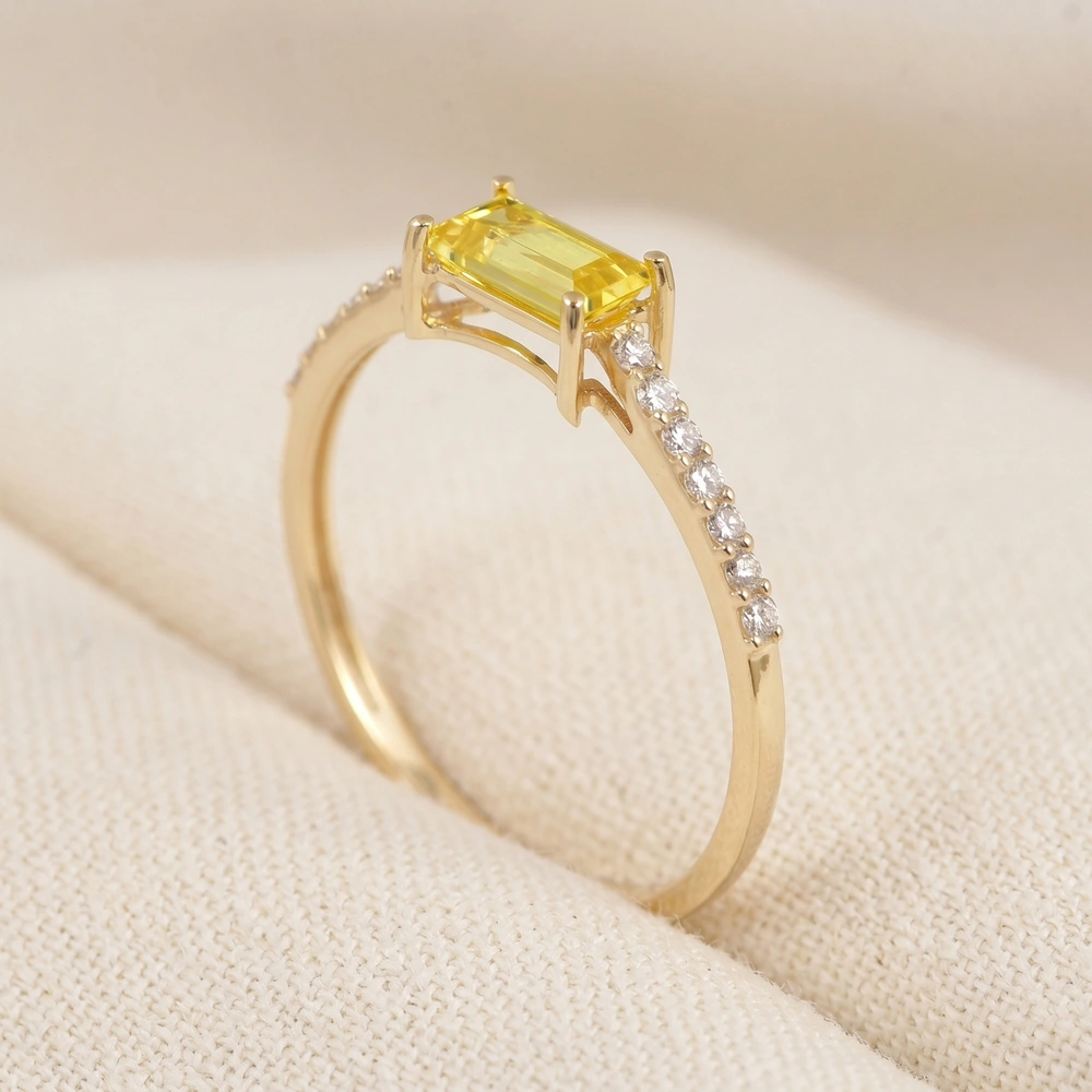 Yellow Gold Ring With Lab Grown Yellow Sapphire, Diamond