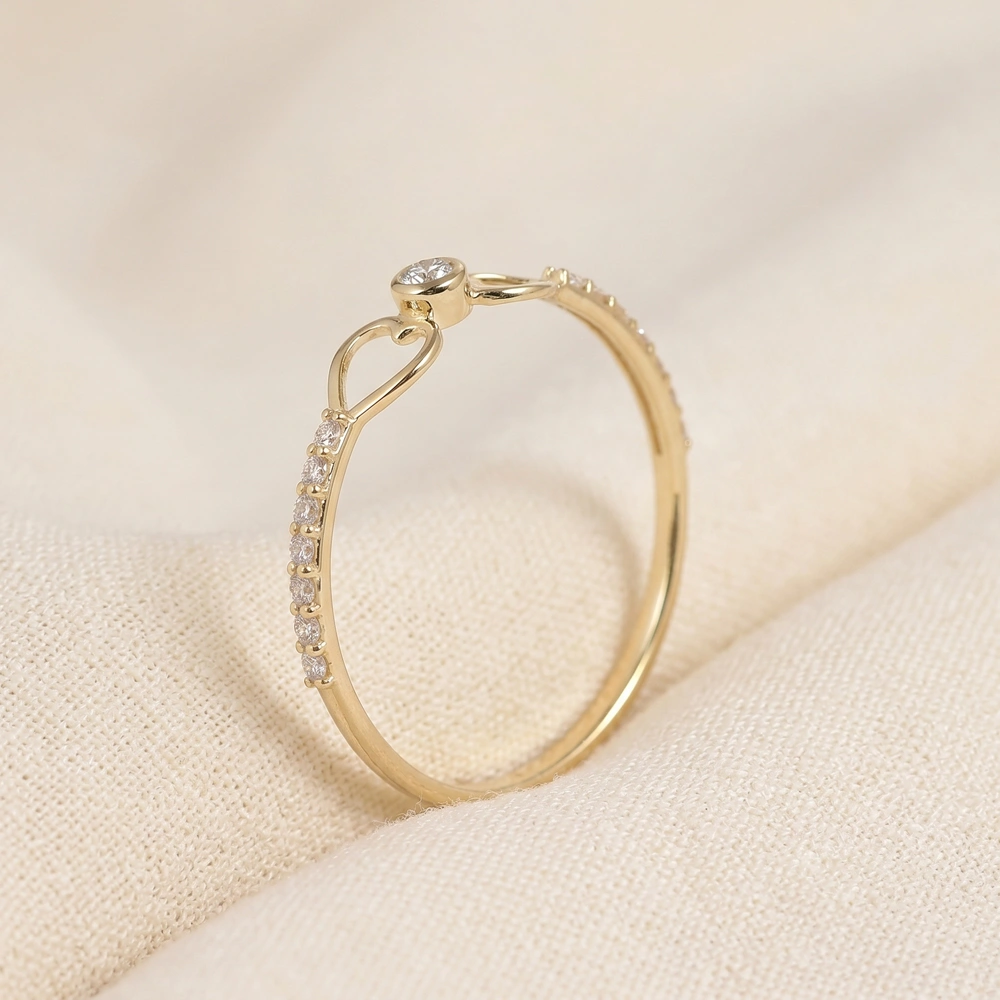 Elegant Yellow Gold Heart Ring With Lab Grown Diamond Elegant Yellow Gold Heart Ring With Lab Grown Diamond