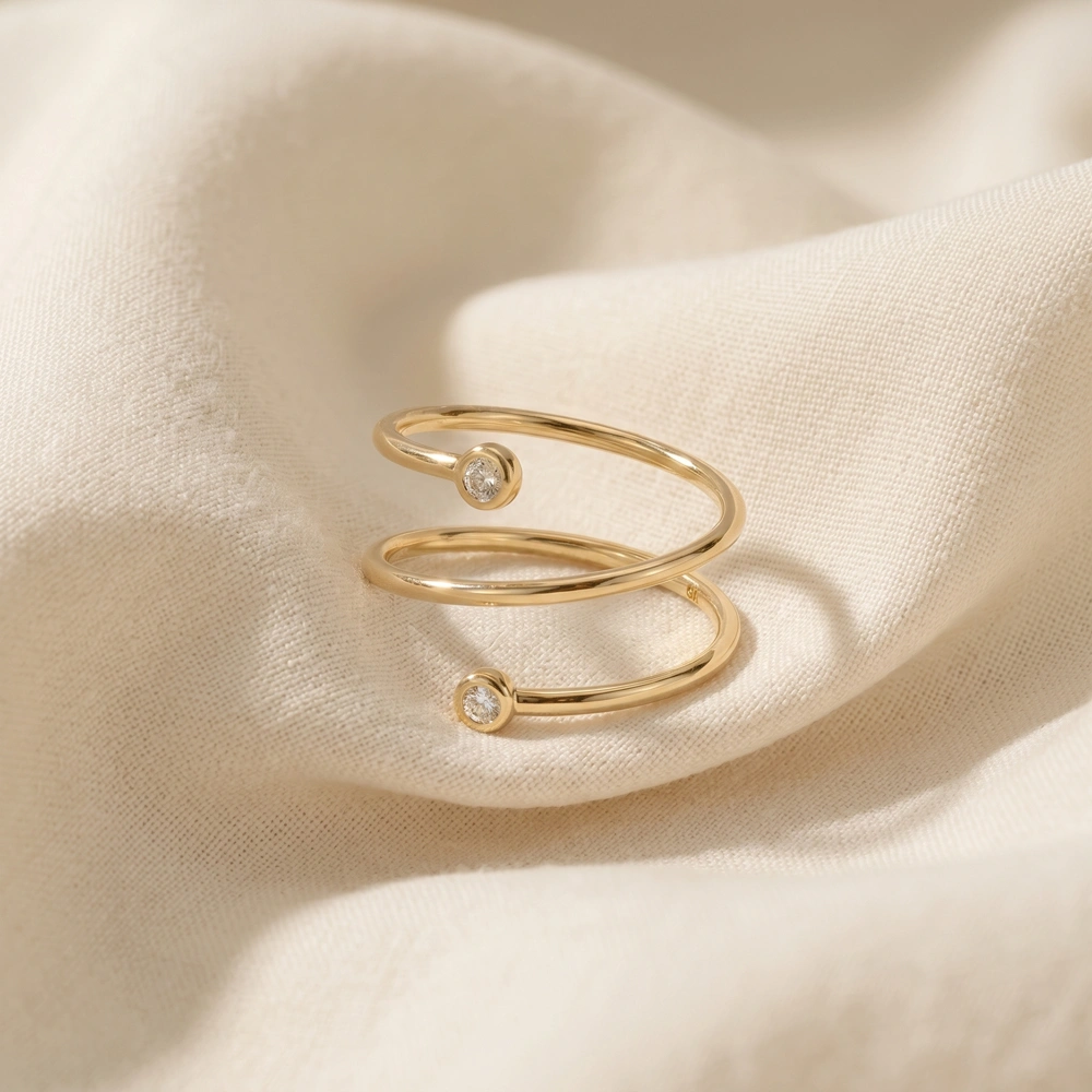 9Kt Yellow Gold Bypass Ring With Lab Grown Diamond 9Kt Yellow Gold Bypass Ring With Lab Grown Diamond