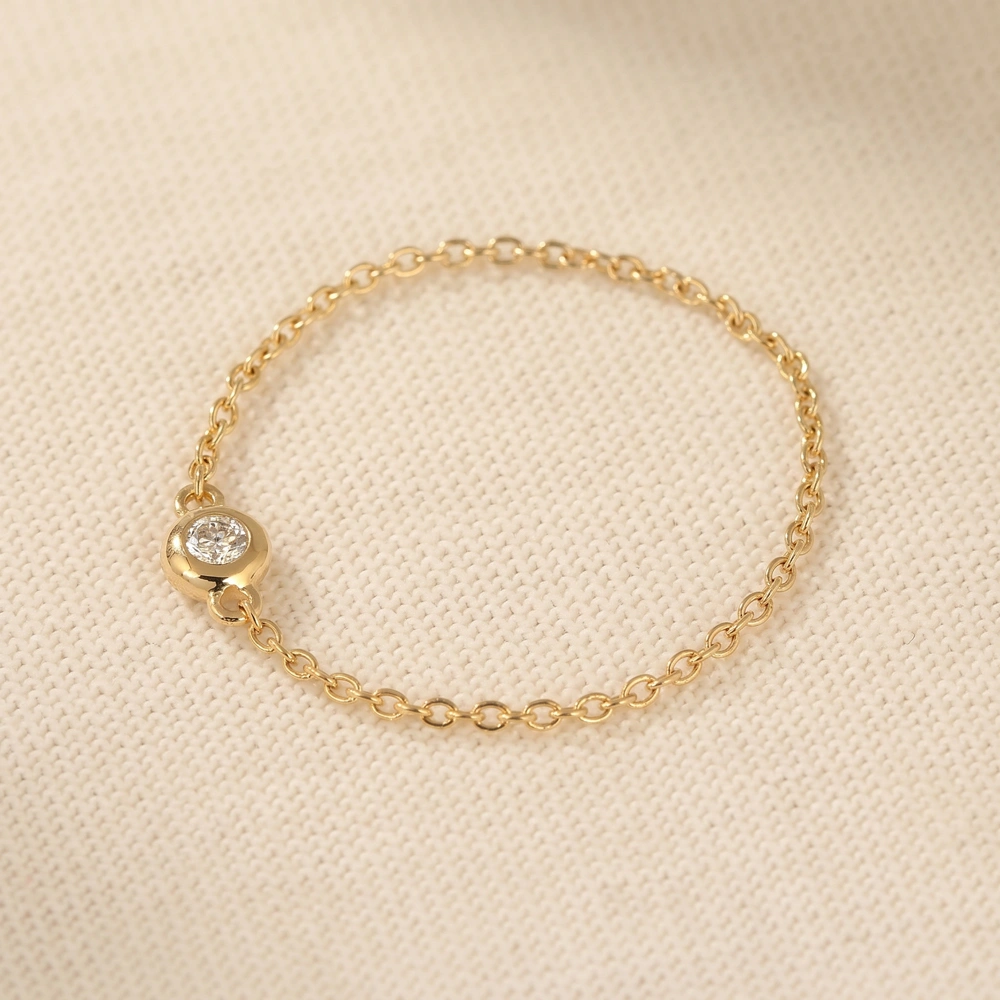 9Kt Yellow Gold Chain Ring With Lab Grown Diamond