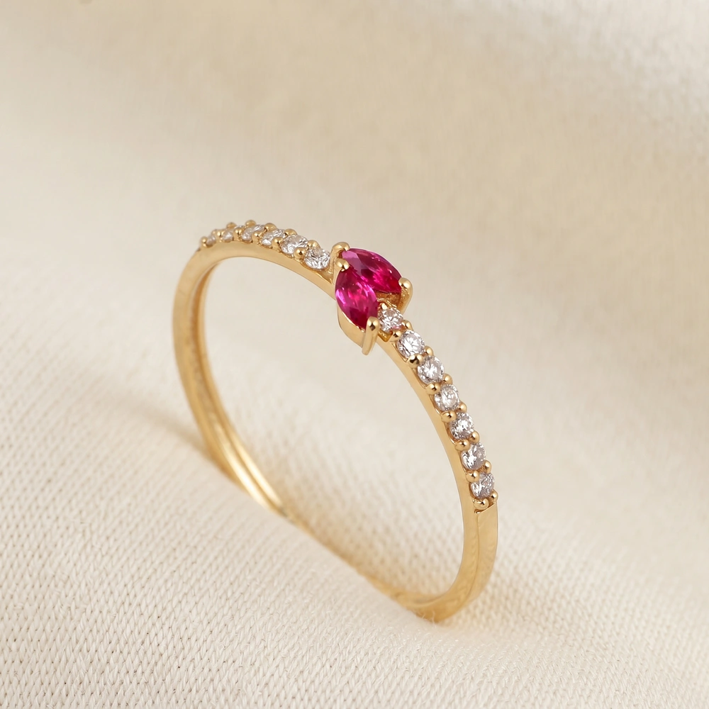 9Kt Gold Ring With Lab Grown Diamond, Pigeon Blood Ruby