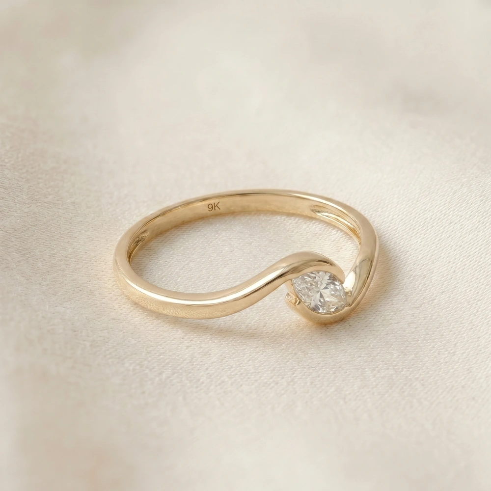Handcrafted 9Kt Solid Yellow Gold Ring With Lab Grown Diamond