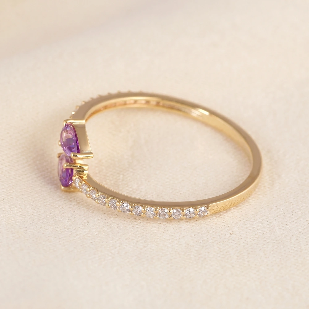 Handcrafted Gold Ring With Lab Grown Diamond, Alexandrite Handcrafted Gold Ring With Lab Grown Diamond, Alexandrite