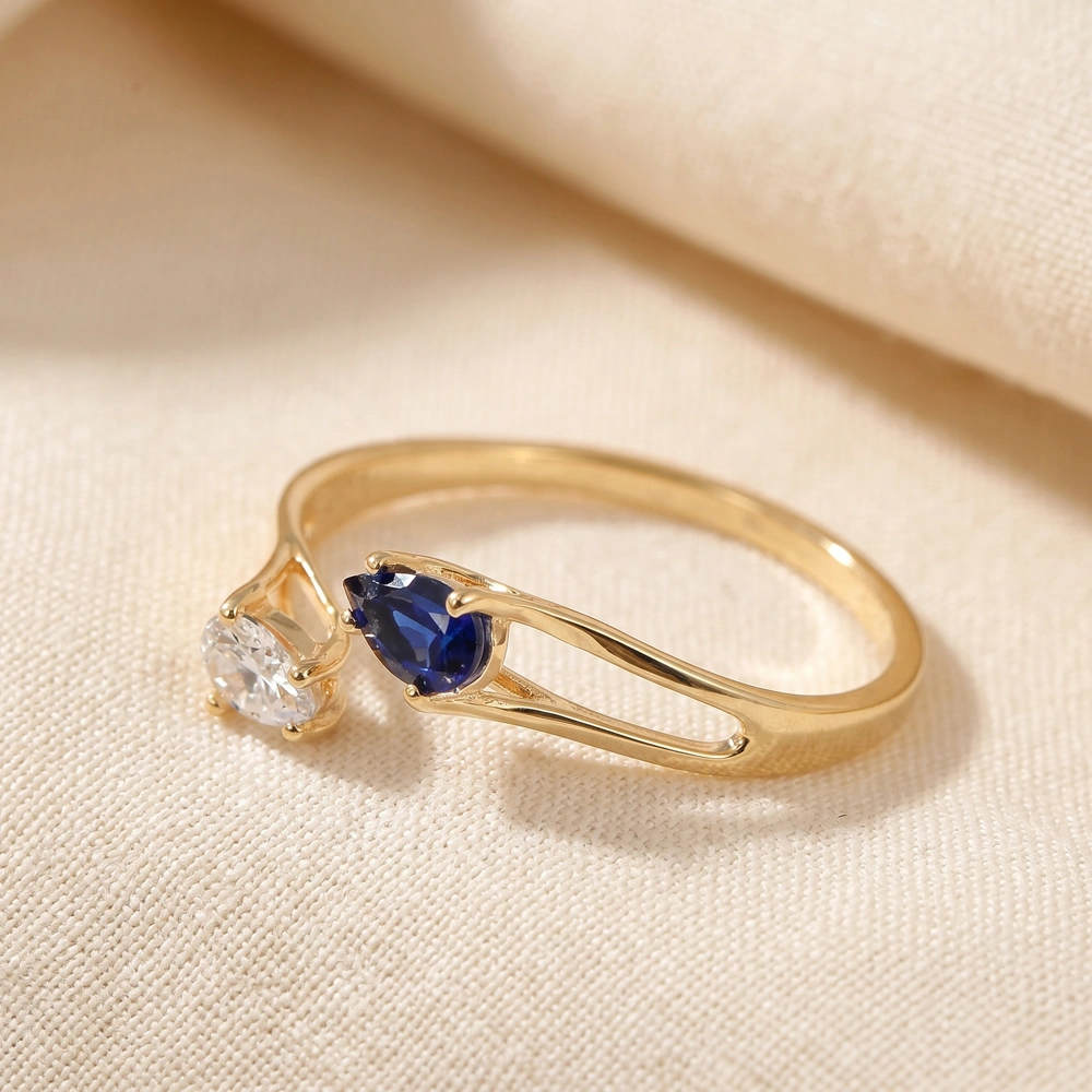 Lab Grown Diamond And Blue Sapphire 9Kt Yellow Gold Ring Lab Grown Diamond And Blue Sapphire 9Kt Yellow Gold Ring