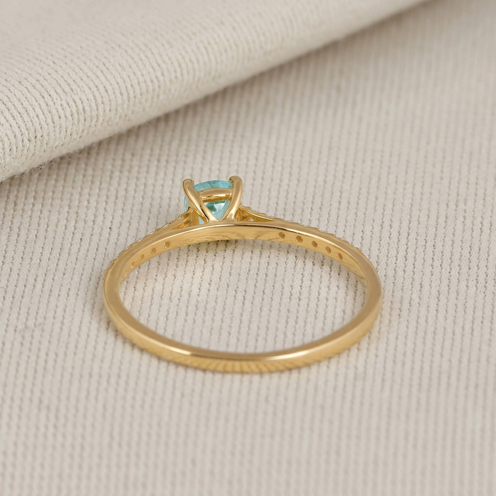 Lab Grown Diamond And Paraiba Tourmaline Gold Ring Lab Grown Diamond And Paraiba Tourmaline Gold Ring