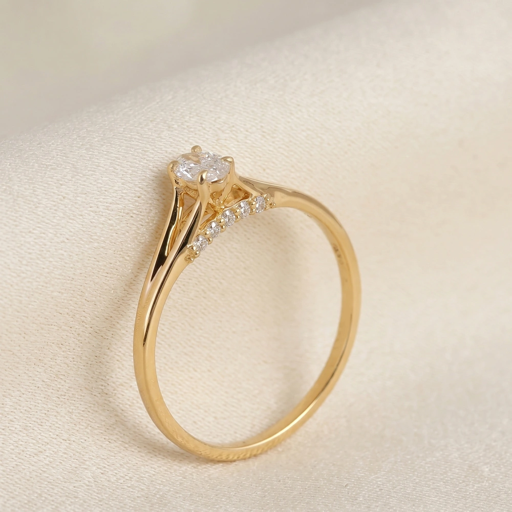 Handcrafted Yellow Gold Ring With 9 Karat Lab Grown Diamond Handcrafted Yellow Gold Ring With 9 Karat Lab Grown Diamond