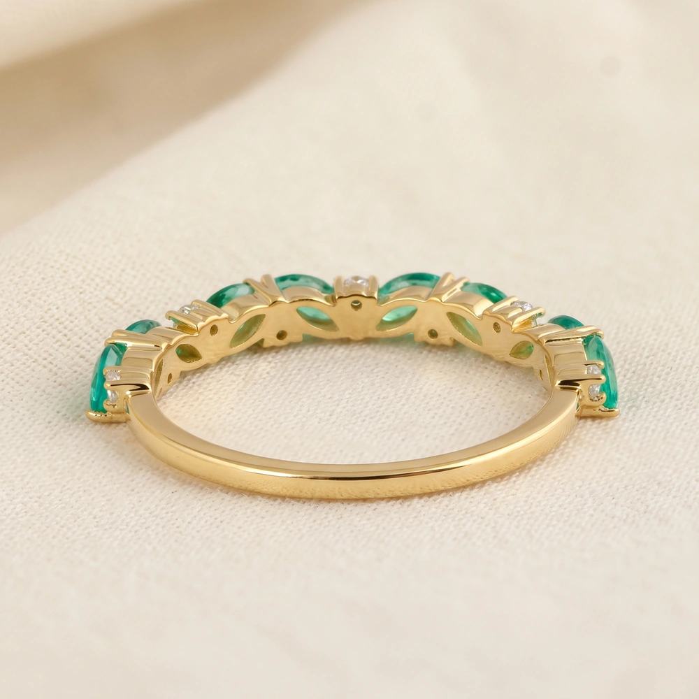 9Kt Gold Eternity Band Lab Grown Diamond And Columbia Emerald