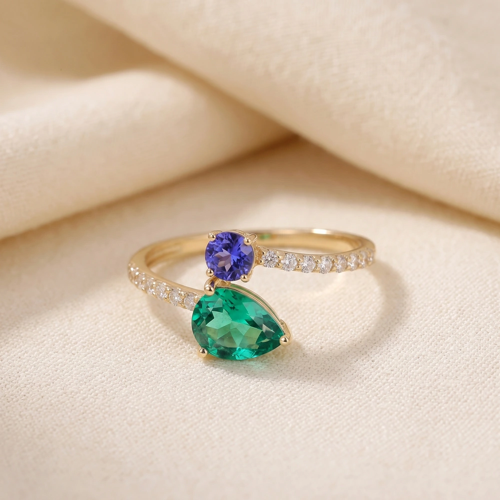 9Kt Gold Tanzanite Ring Lab Grown Diamond, Columbia Emerald 9Kt Gold Tanzanite Ring Lab Grown Diamond, Columbia Emerald