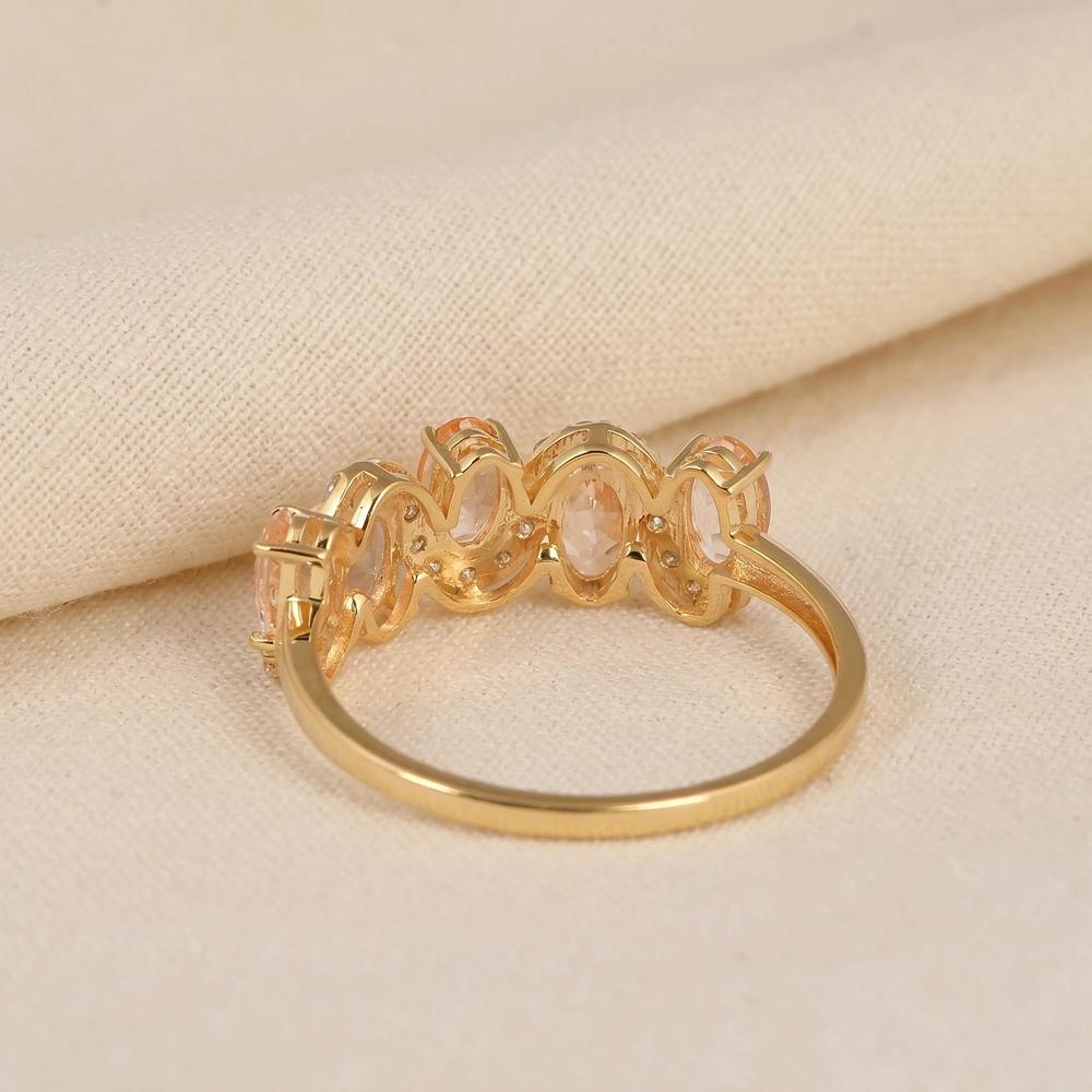 9Kt Yellow Gold Ring With Lab Grown Diamond, Morganite 9Kt Yellow Gold Ring With Lab Grown Diamond, Morganite