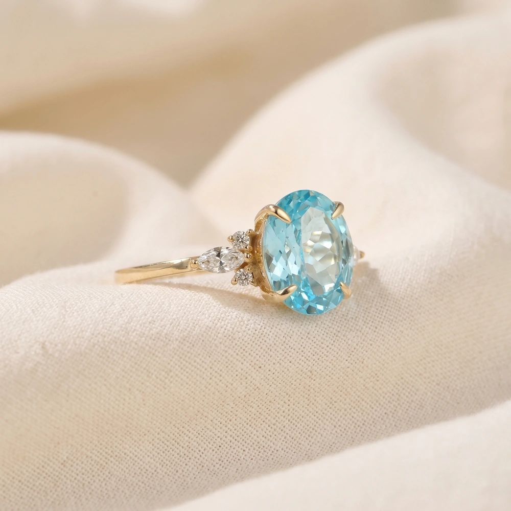 Lab Diamond And Paraiba Tourmaline 9 Karat Yellow Gold Ring