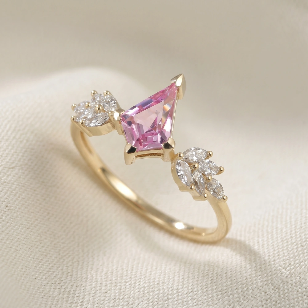 Lab Grown Padparadscha Sapphire, Diamond 9Kt Yellow Gold Ring