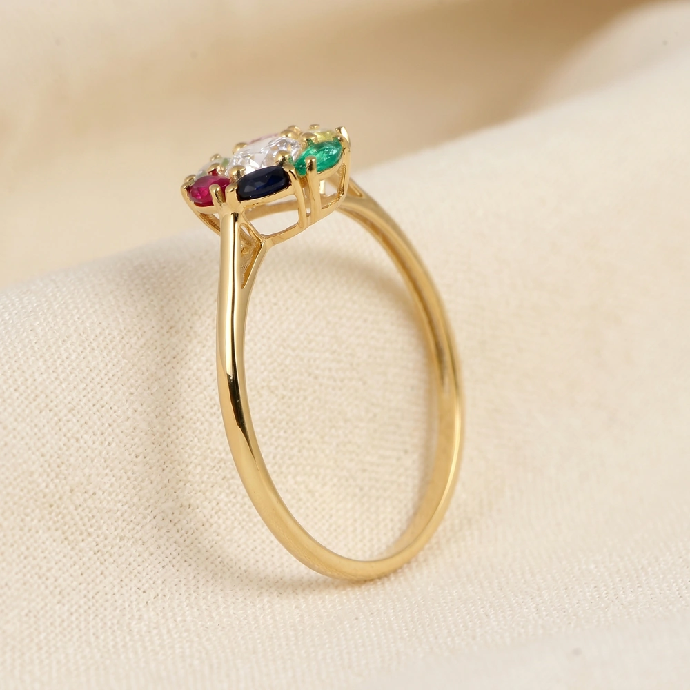 9Kt Yellow Gold Ring With Lab Grown Diamond And Multi Gems 9Kt Yellow Gold Ring With Lab Grown Diamond And Multi Gems