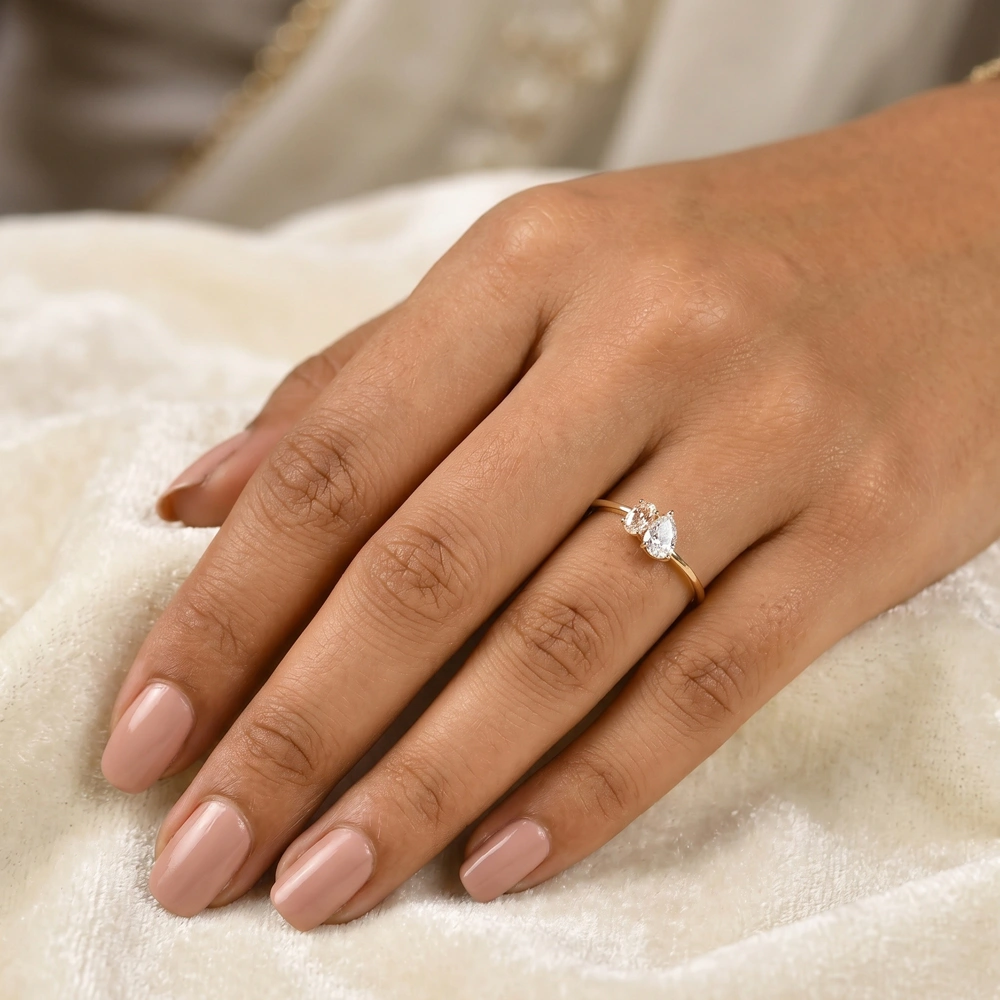 Handcrafted Gold Ring With Lab Grown Diamond And Morganite Handcrafted Gold Ring With Lab Grown Diamond And Morganite