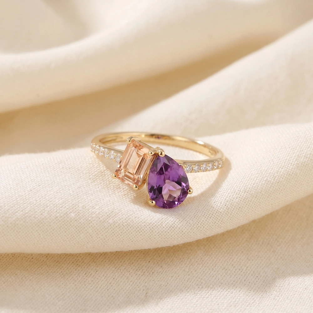 Lab Grown Diamond, Morganite And Alexandrite 9Kt Gold Ring Lab Grown Diamond, Morganite And Alexandrite 9Kt Gold Ring