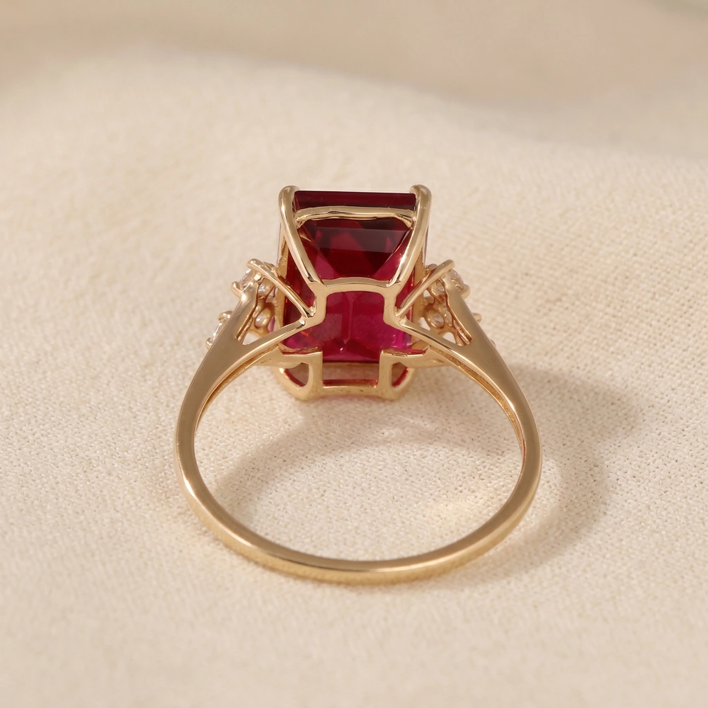9Kt Yellow Gold Ring Lab Grown Pigeon Blood Ruby, Diamond 9Kt Yellow Gold Ring Lab Grown Pigeon Blood Ruby, Diamond