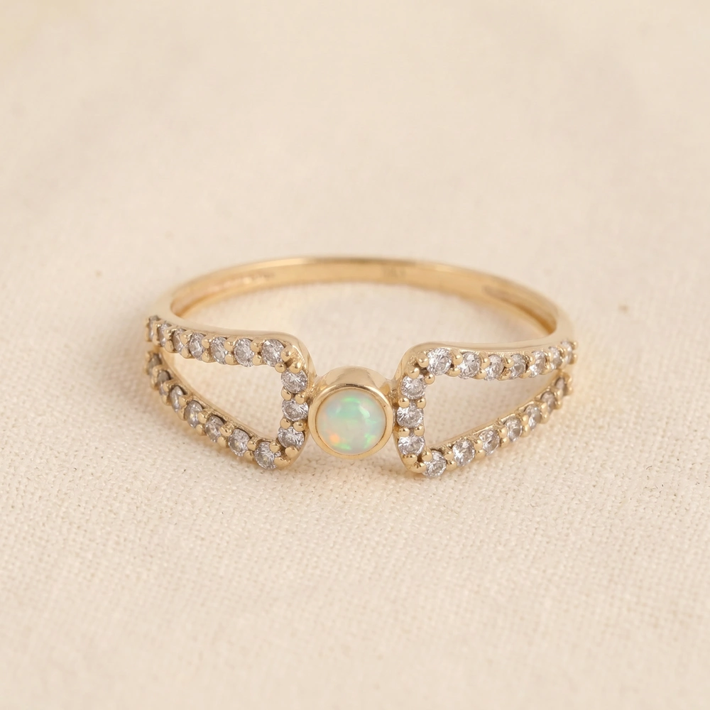Ethiopian Opal 9 Kt Gold Ring With Lab Grown Diamond Ethiopian Opal 9 Kt Gold Ring With Lab Grown Diamond