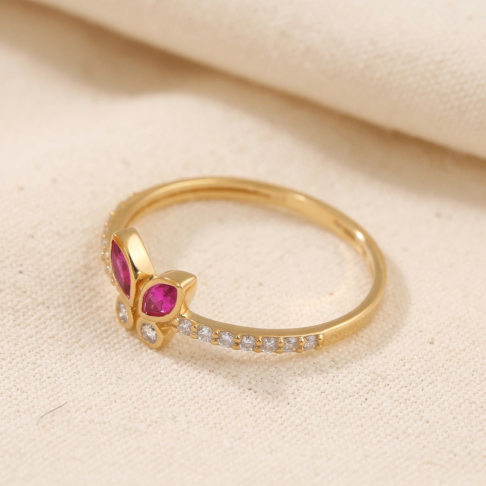 9Kt Gold Ring Lab Grown Diamond And Hot Pink Tourmaline