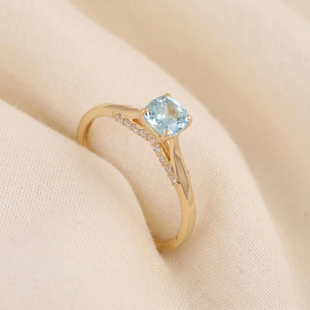 9Kt Yellow Gold Ring Lab Diamond And Paraiba Tourmaline