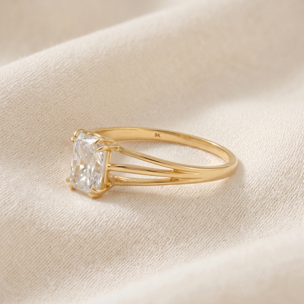 Handcrafted 9 Karat Solid Gold Ring With Lab Grown Diamond Handcrafted 9 Karat Solid Gold Ring With Lab Grown Diamond
