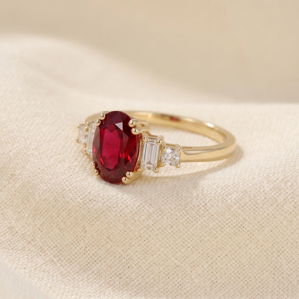 9Kt Yellow Gold Ring With Lab Diamond And Pigeon Blood Ruby 9Kt Yellow Gold Ring With Lab Diamond And Pigeon Blood Ruby
