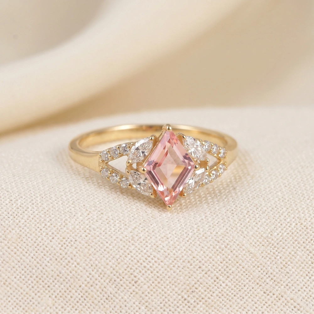 Lab Grown Diamond Padparadscha Sapphire 9Kt Yellow Gold Ring Lab Grown Diamond Padparadscha Sapphire 9Kt Yellow Gold Ring