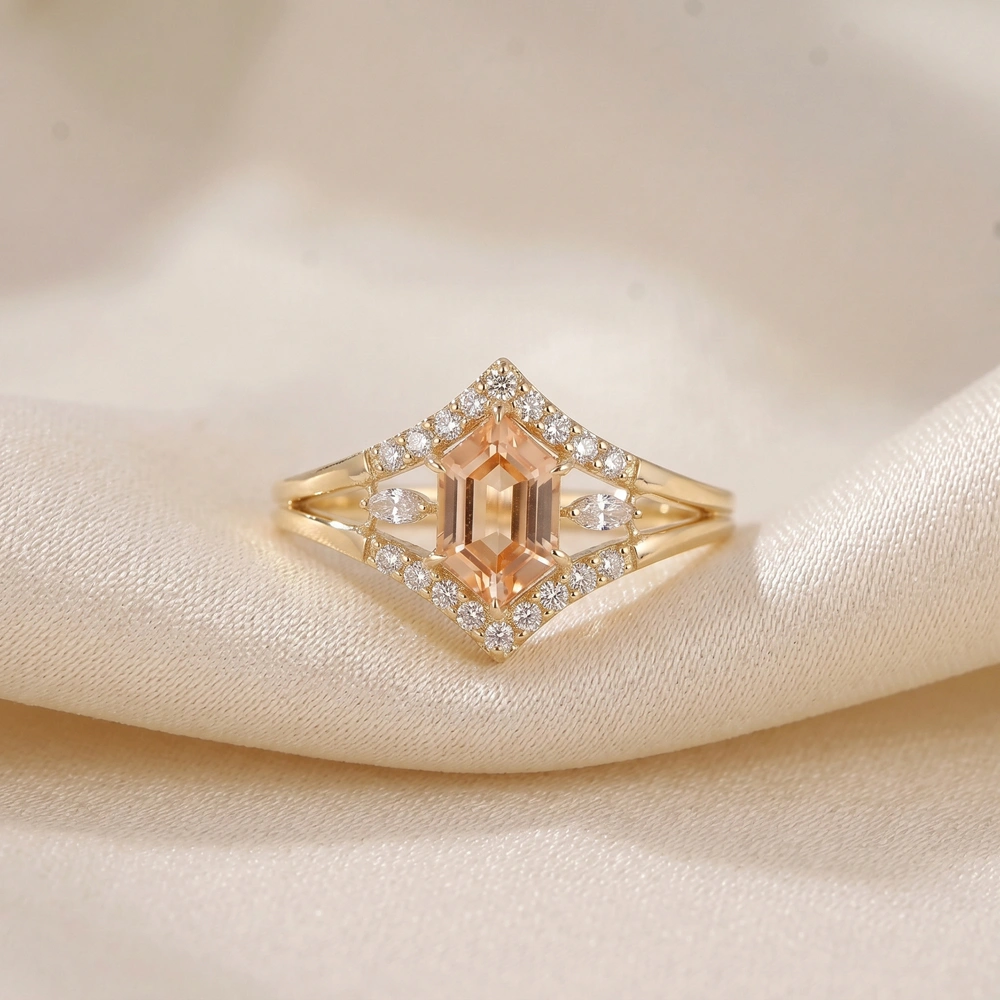 Lab Grown Diamond Morganite 9Kt Yellow Gold Ring Lab Grown Diamond Morganite 9Kt Yellow Gold Ring