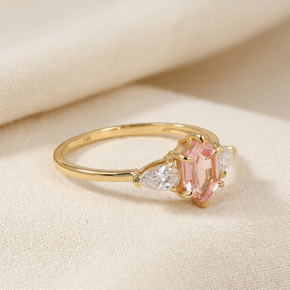 Lab Grown Diamond Padparadscha Sapphire Yellow Gold Ring Lab Grown Diamond Padparadscha Sapphire Yellow Gold Ring