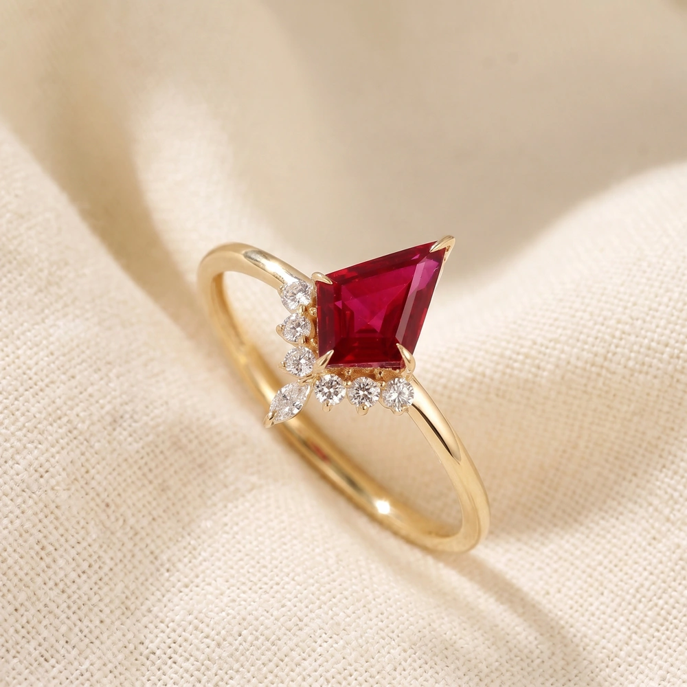 Lab Grown Diamond Pigeon Blood Ruby 9Kt Yellow Gold Ring Lab Grown Diamond Pigeon Blood Ruby 9Kt Yellow Gold Ring