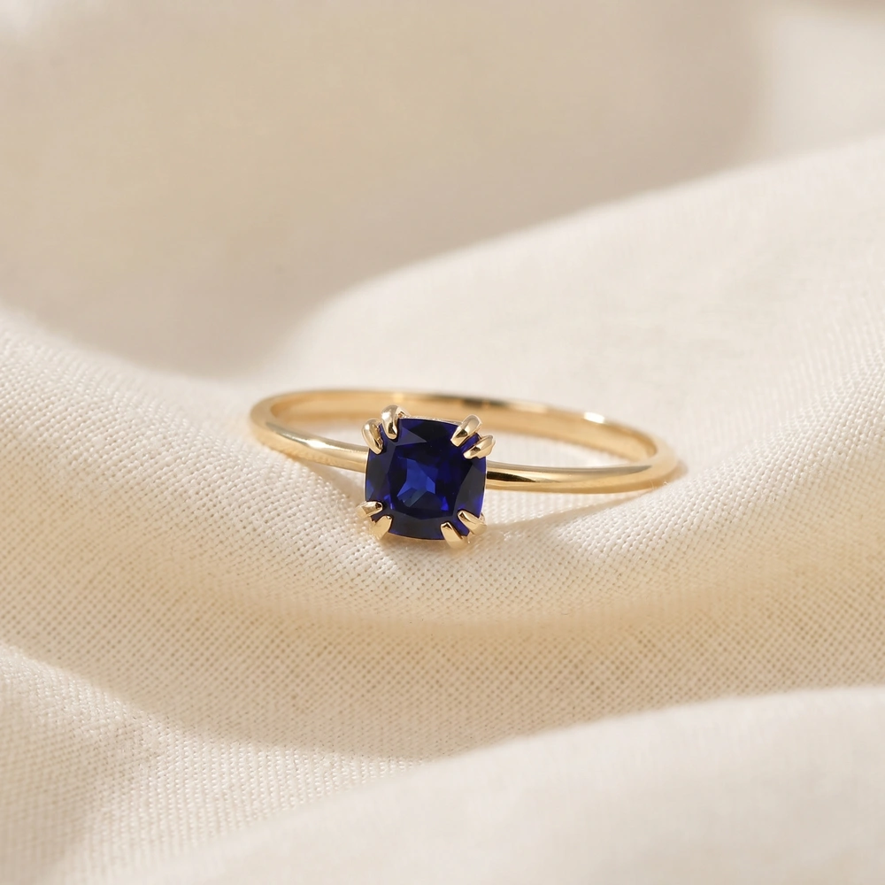 Handcrafted 9 Kt Gold Ring With Lab Grown Royal Blue Sapphire Handcrafted 9 Kt Gold Ring With Lab Grown Royal Blue Sapphire