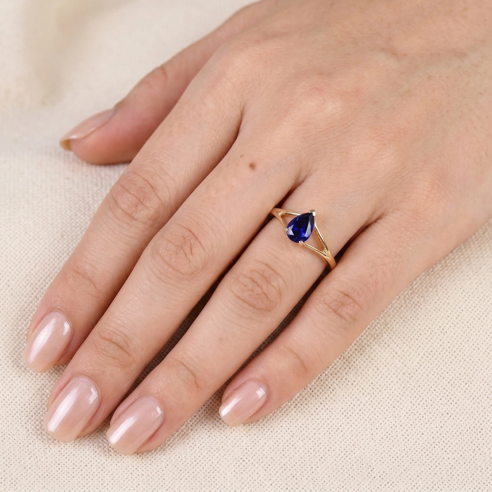 Lab Grown Blue Sapphire 9Kt Yellow Gold Ring Handcrafted Lab Grown Blue Sapphire 9Kt Yellow Gold Ring Handcrafted