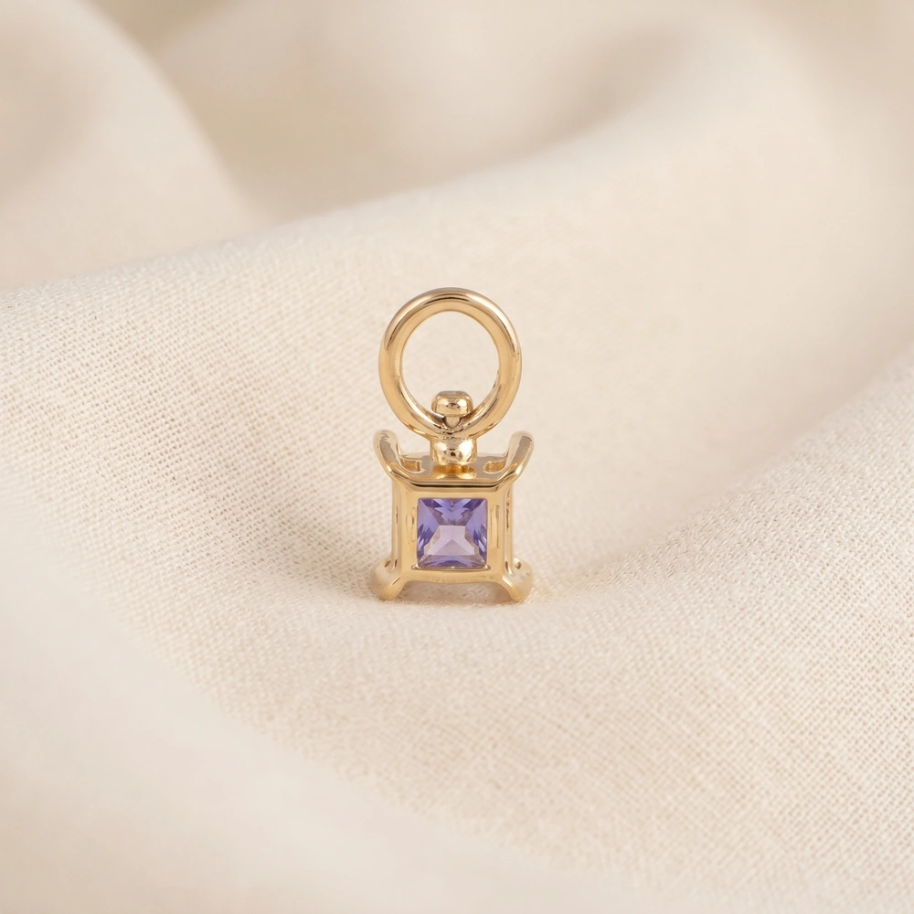 9KT Solid Yellow Gold Square Lab Grown Tanzanite Drop Charm 9KT Solid Yellow Gold Square Lab Grown Tanzanite Drop Charm