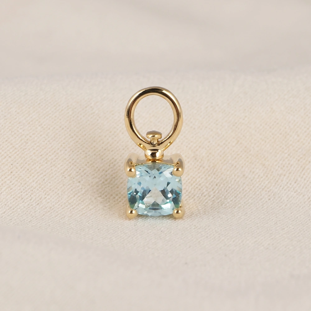 9KT Yellow Gold Cushion Lab Grown YAG Paraiba Blue Charm 9KT Yellow Gold Cushion Lab Grown YAG Paraiba Blue Charm