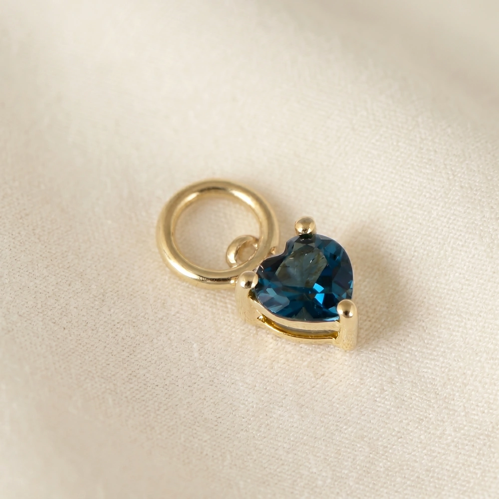 9KT Yellow Gold Heart Cut London Blue Topaz Gemstone Charm