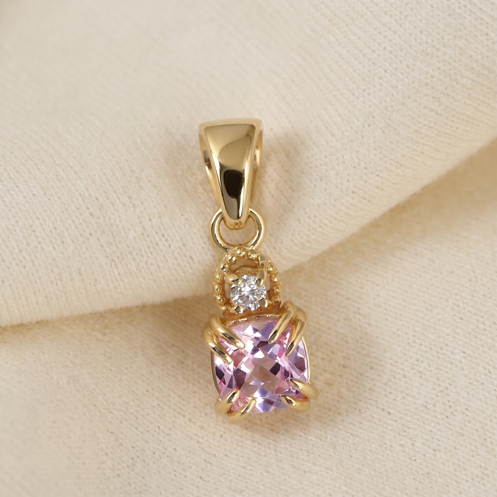Yellow Gold Lab Grown Padparadscha Sapphire Diamond Charm Yellow Gold Lab Grown Padparadscha Sapphire Diamond Charm