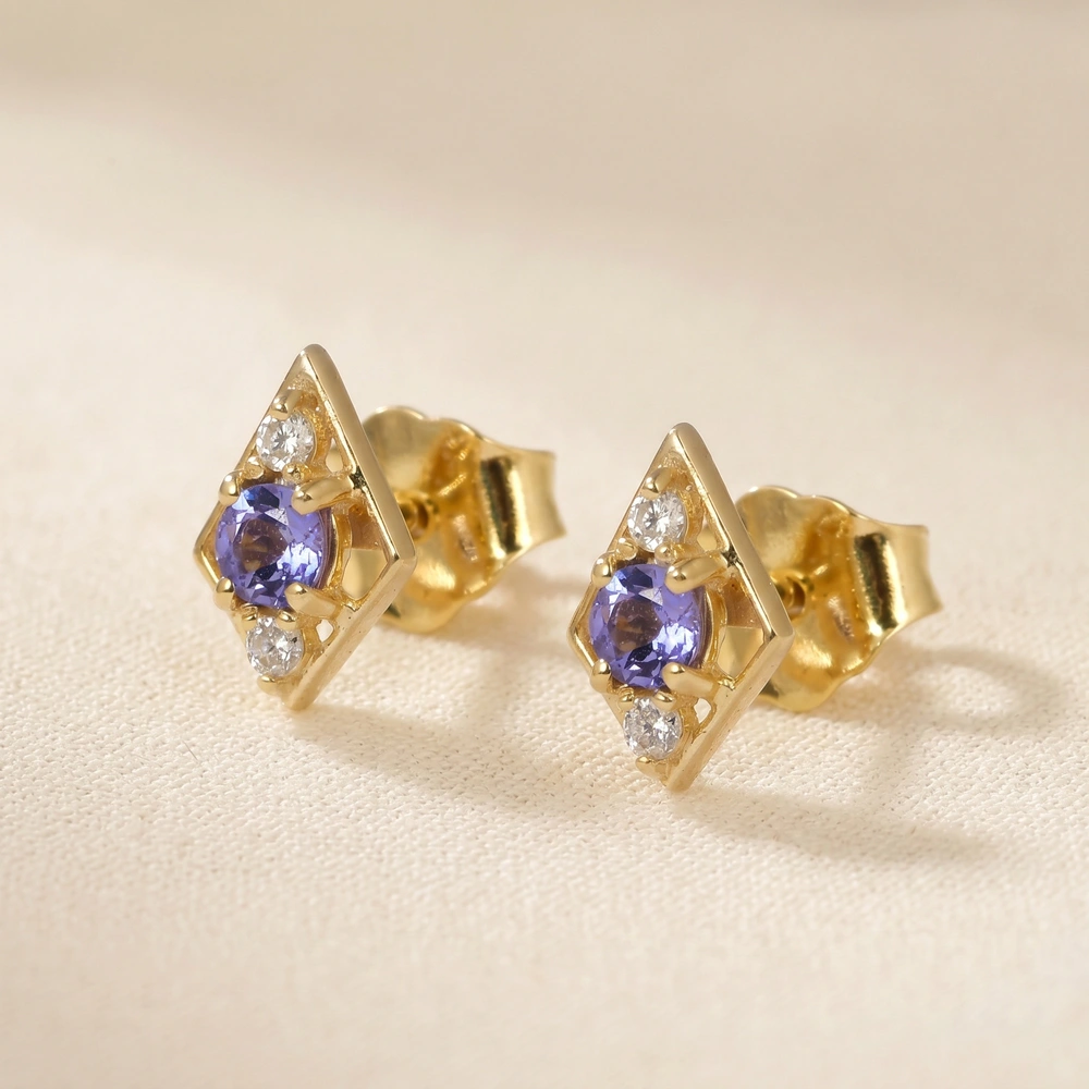 Bulk Tanzanite and Lab Grown Diamond Earrings 9kt Gold Bulk Tanzanite and Lab Grown Diamond Earrings 9kt Gold