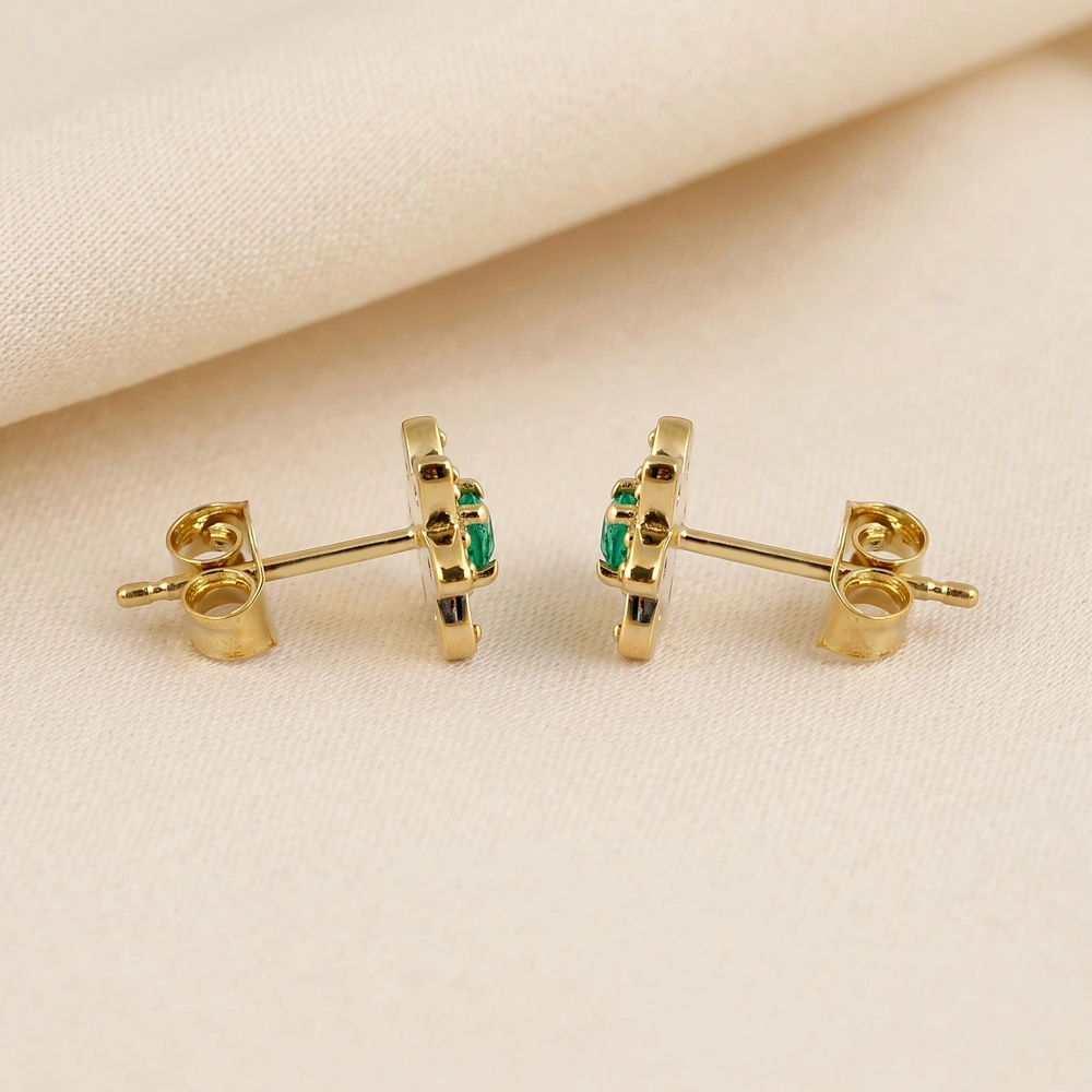 Lab Grown Columbia Emerald and Diamond Earrings 14kt Gold Lab Grown Columbia Emerald and Diamond Earrings 14kt Gold