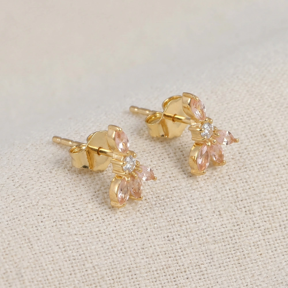 9Kt Gold Studs with Lab Grown Padparadscha Sapphire, Diamond 9Kt Gold Studs with Lab Grown Padparadscha Sapphire, Diamond