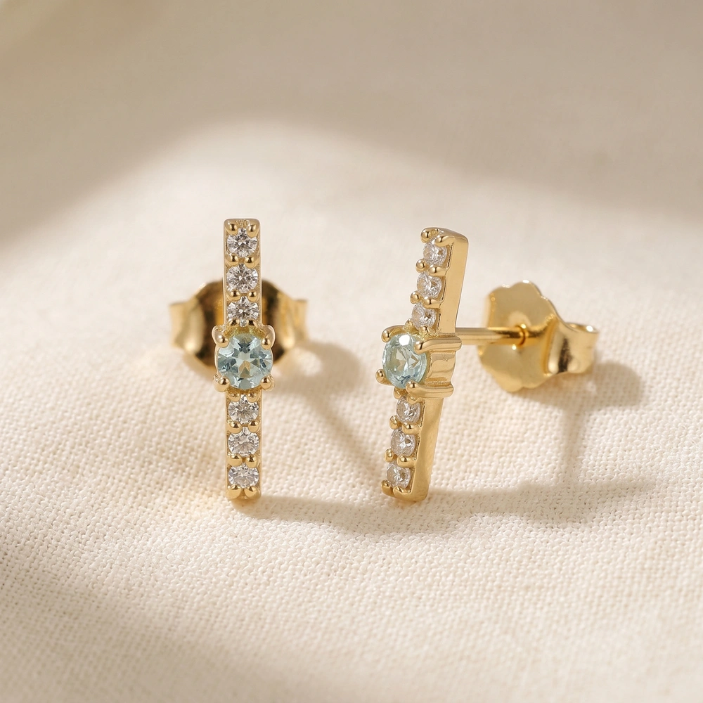 Lab Grown Diamond and Paraiba Tourmaline Yellow Gold Earrings