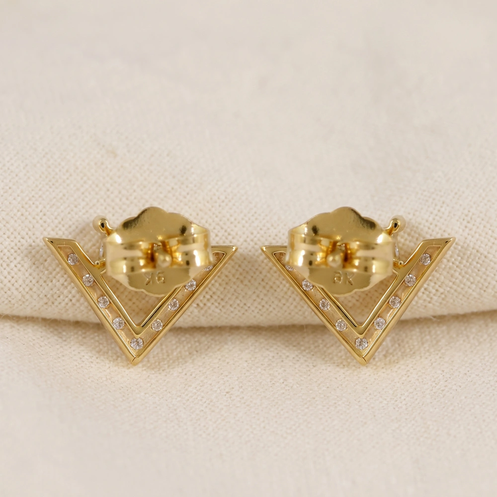 9Kt Yellow Gold Solid Earrings with Lab Grown Diamond Bulk