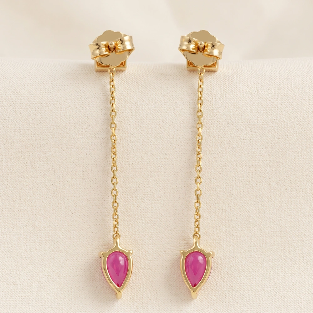 Lab Grown Hot Pink Tourmaline Diamond 9Kt Gold Earrings
