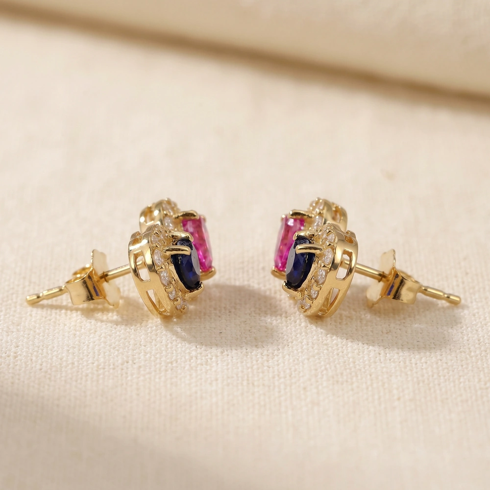 Lab Grown Diamond and Royal Blue Sapphire Gold Earrings Lab Grown Diamond and Royal Blue Sapphire Gold Earrings