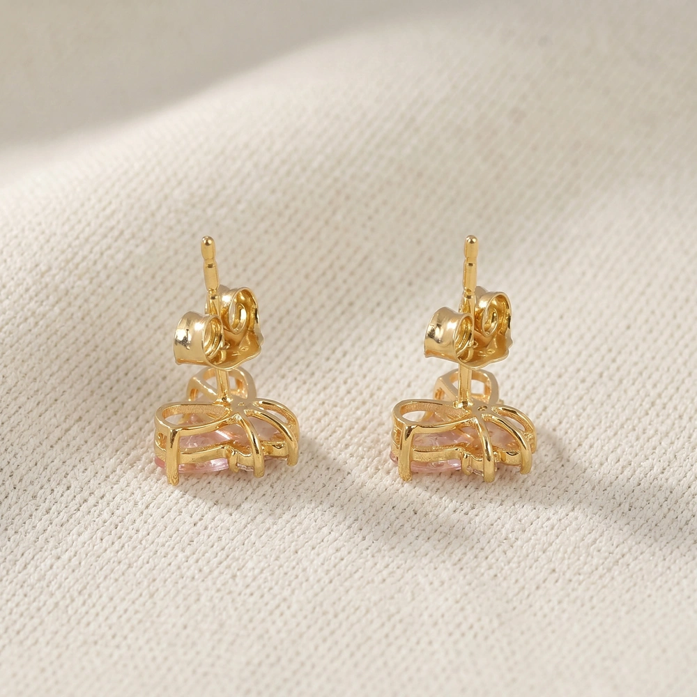 Lab Grown Diamond and Padparadscha Sapphire Gold Studs Lab Grown Diamond and Padparadscha Sapphire Gold Studs