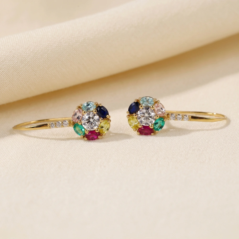 Lab Grown Diamond Multi Gemstone Gold Earrings Lab Grown Diamond Multi Gemstone Gold Earrings