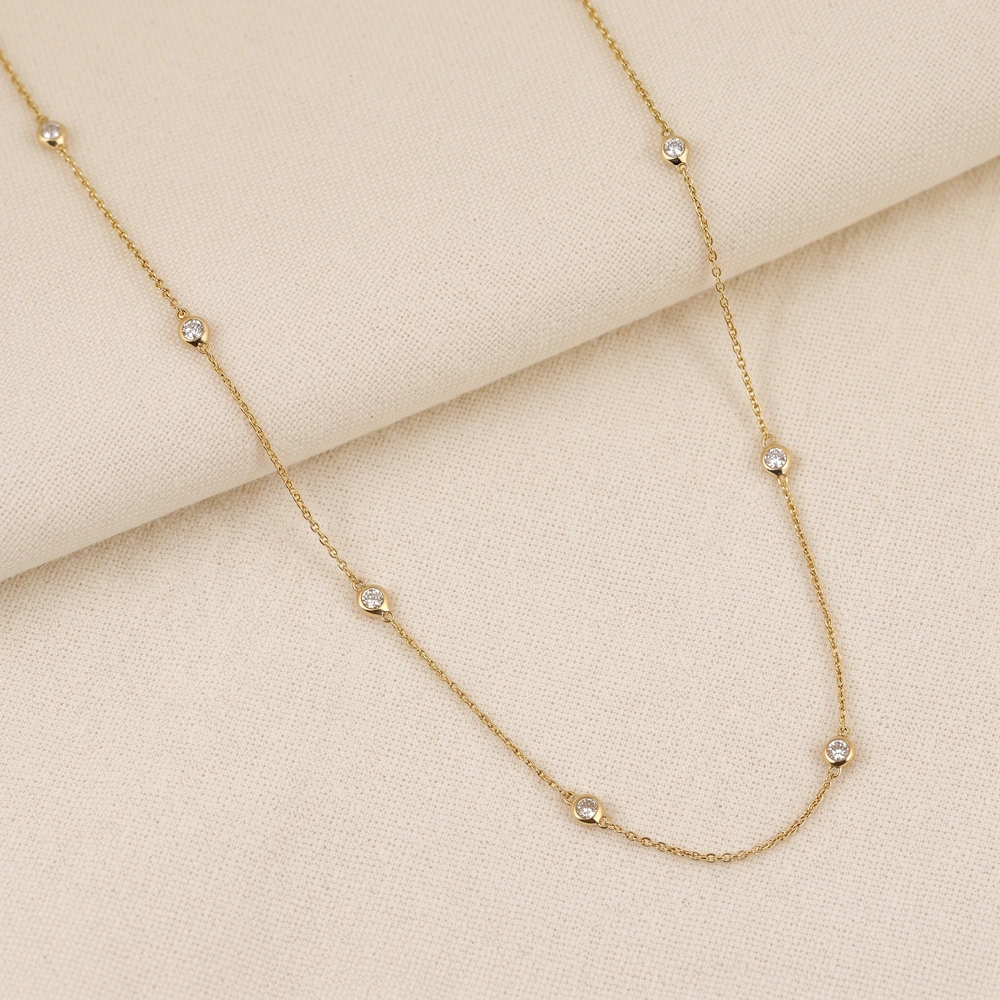 Solid Yellow Gold Chain Necklace with Lab Grown Diamond Solid Yellow Gold Chain Necklace with Lab Grown Diamond
