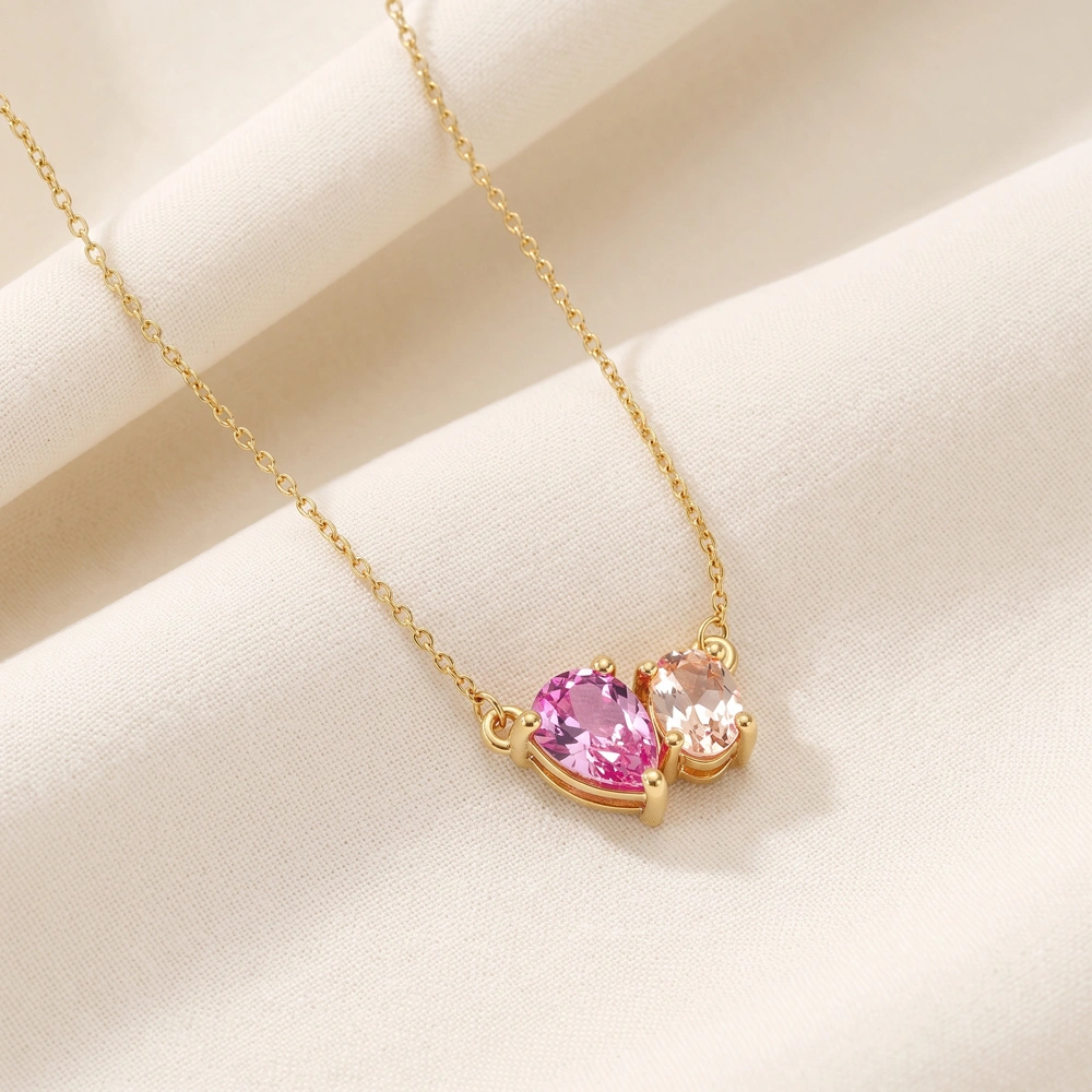 Lab Grown Padparadscha Sapphire, Morganite 9Kt Gold Necklace