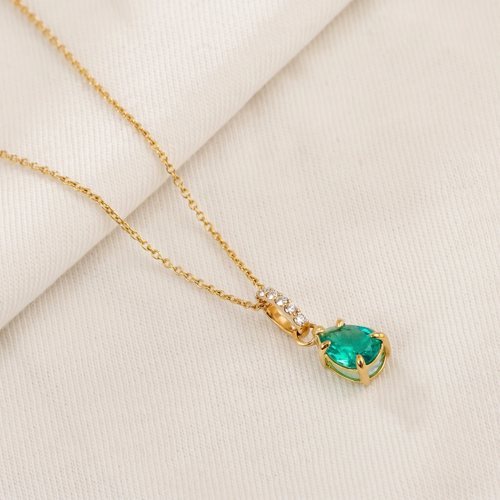 10Kt Gold Necklace with Lab Grown Columbia Emerald, Diamond