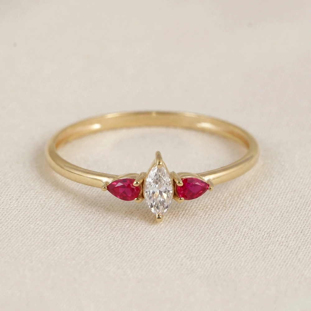10Kt Gold Ring with Lab Grown Pigeon Blood Ruby, Diamond 10Kt Gold Ring with Lab Grown Pigeon Blood Ruby, Diamond