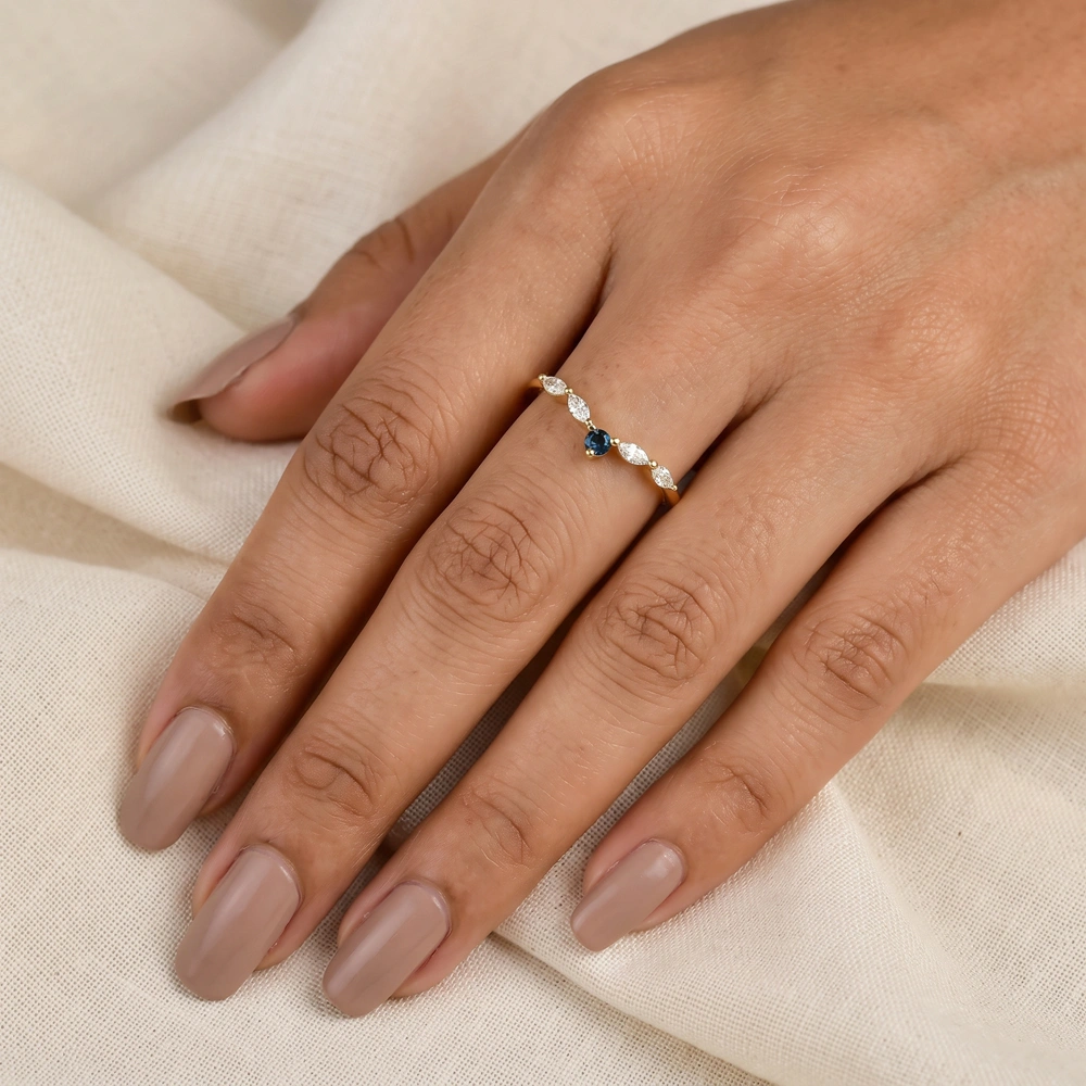 London Blue Topaz Yellow Gold Ring With Lab Grown Diamond