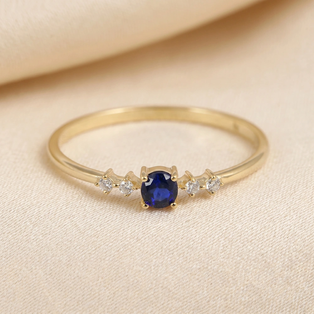 Yellow Gold Ring With Lab Grown Royal Blue Sapphire, Diamond Yellow Gold Ring With Lab Grown Royal Blue Sapphire, Diamond